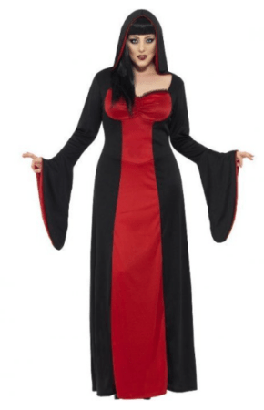 vampyr kvinde kostume plussize halloween udklædning til dame stor størrelse sort kostume rødt kostume til kvinder vampyr kjole