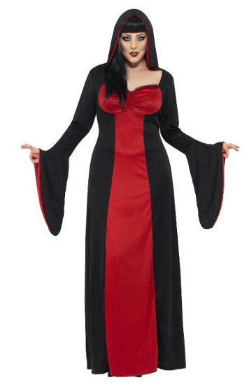 kvinde kostume plussize halloween udklædning til dame stor størrelse sort kostume rødt kostume til vampyr kjole -