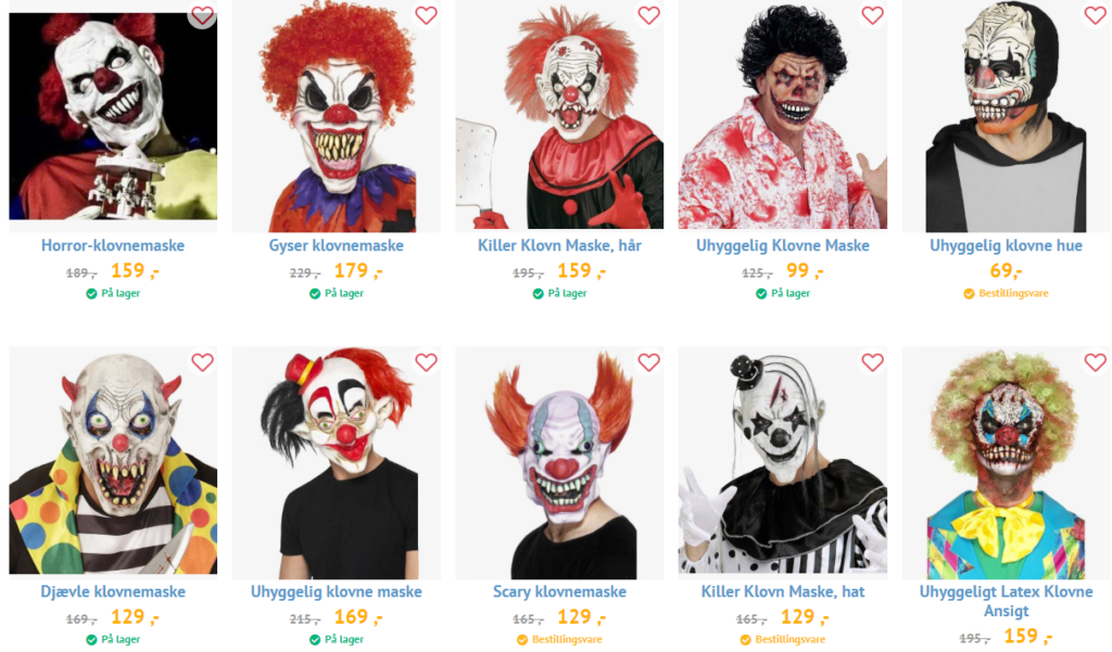 uhyggelig klovnemaske farlig maske til hallowen scary halloweenmaske