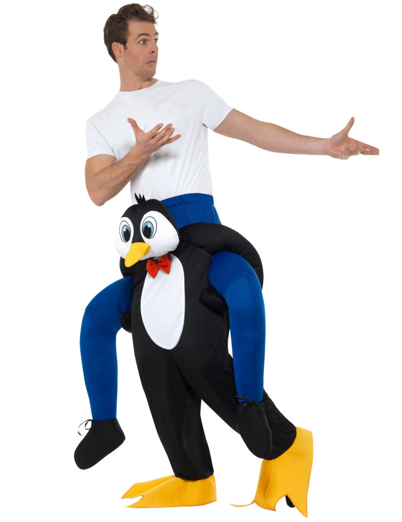 pingvin kostume til voksne sidste skoledag karneval fastelavn carry me pingvin ride on penguin