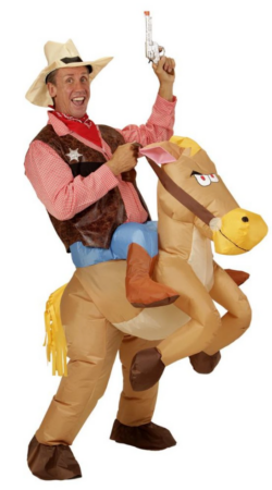 Cowboy med hest kostume oppusteligt kostume til voksne sidste skoledag kostume