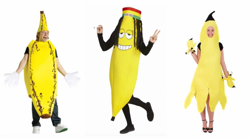 banan kostume til voksne, banan udklædning til voksne, banan kostumer, banankostume, bananer i pyjamas kostume, sjovt kostume til fastelavn, fastelavnskostume til voksne