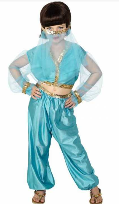 prinsesse jasmin kostume til børn aladdin kostume 1001 nat kostume til børn arabisk kostume til børn blåt kostume børnekostume udklædning til fastelavn jasmin