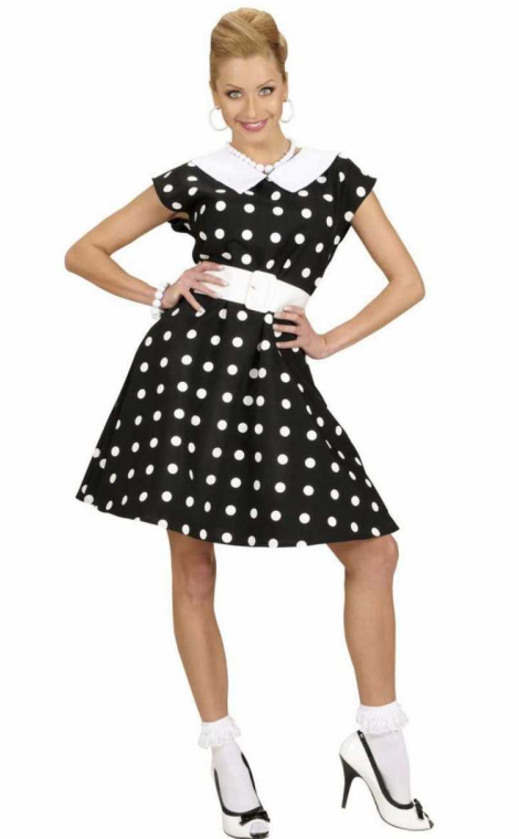 kjole med polkaprikker sort hvid 50erne kjole a-snit kjole