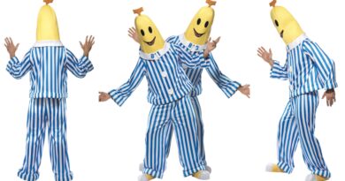 bananer i pyjamas kostume til voksne, bananer i pyjamas udklædning, bananer i pyjamas voksenkostumer, bananer i pyjamas fastelavnskostume til voksne, sjove parkostumer til voksne, stribede kostumer