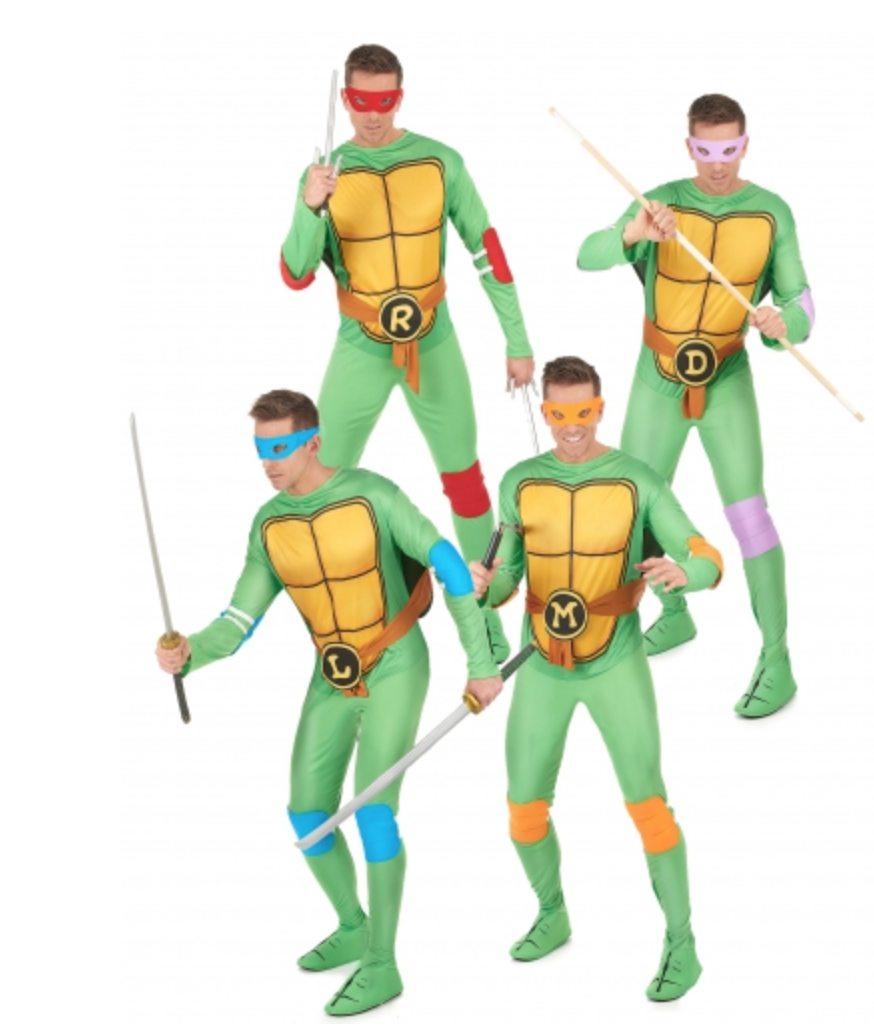 Veluddannet Kom op Accor ninja turtles gruppe kostume til voksne - KostumeUniverset