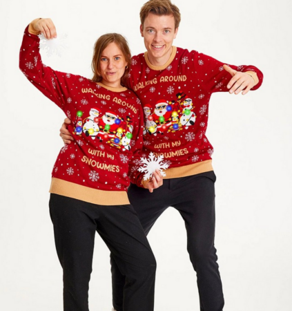 Snowmies LED Julesweater  423x450 - Unisex julesweater med LED lys